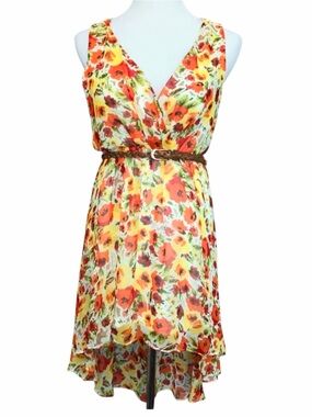 Forever 21 V Neck Floral Print High Low Hem Dress Women’s Size S